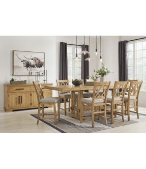 Brown Wooden Rectangle Extendable (6-10 Seaters) Kitchen Island Set with 8 Bar Stools - Harman